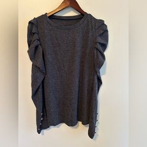 SHEIN NEW round neck Ruffle w/ button detail Sleeve cozy navy sweater Size XL